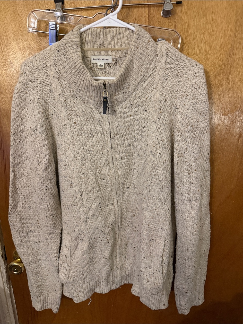 Studio Works Cream Speckled Zip-Front Cardigan Sweater